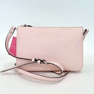 NEW Kate Spade Jackson Triple Gusset Leather Crossbody Bag Peach Puff Pink